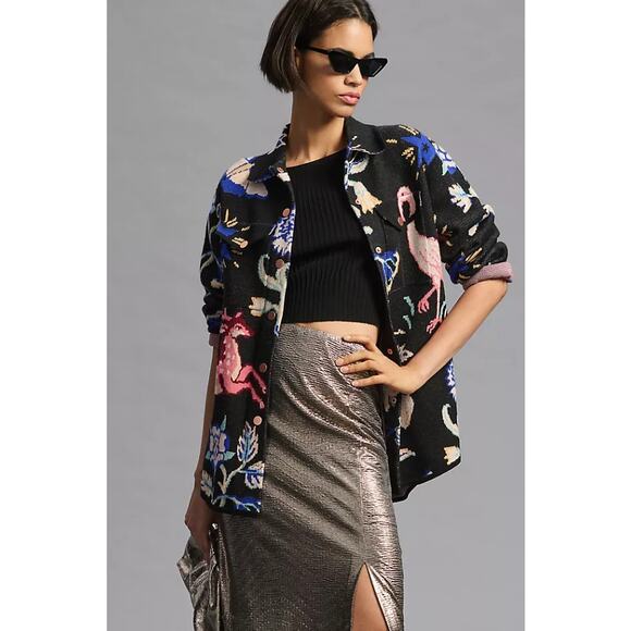ANTHROPOLOGIE Printed Sweater Jacket Black Multi Relaxed Fit Casual Women's XS - Picture 8 of 16